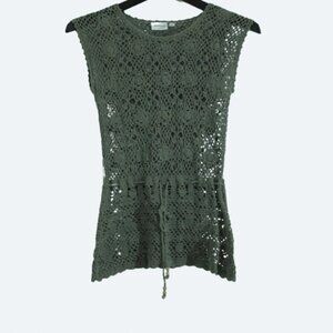 Blumind Grey green cotton crochet top tunic with waist tie size S